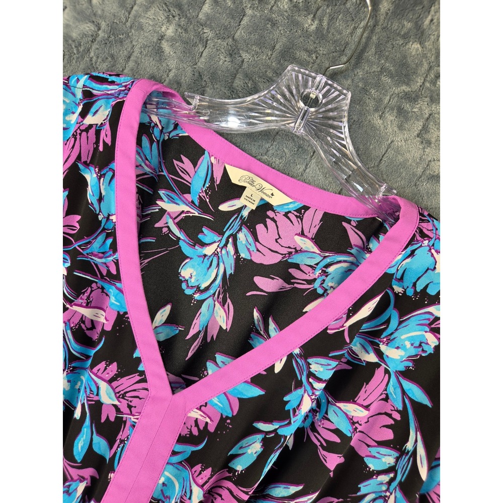 The Pioneer Woman Floral V-Neck Tunic Top Black Purple Blue Sz L 912P817PW